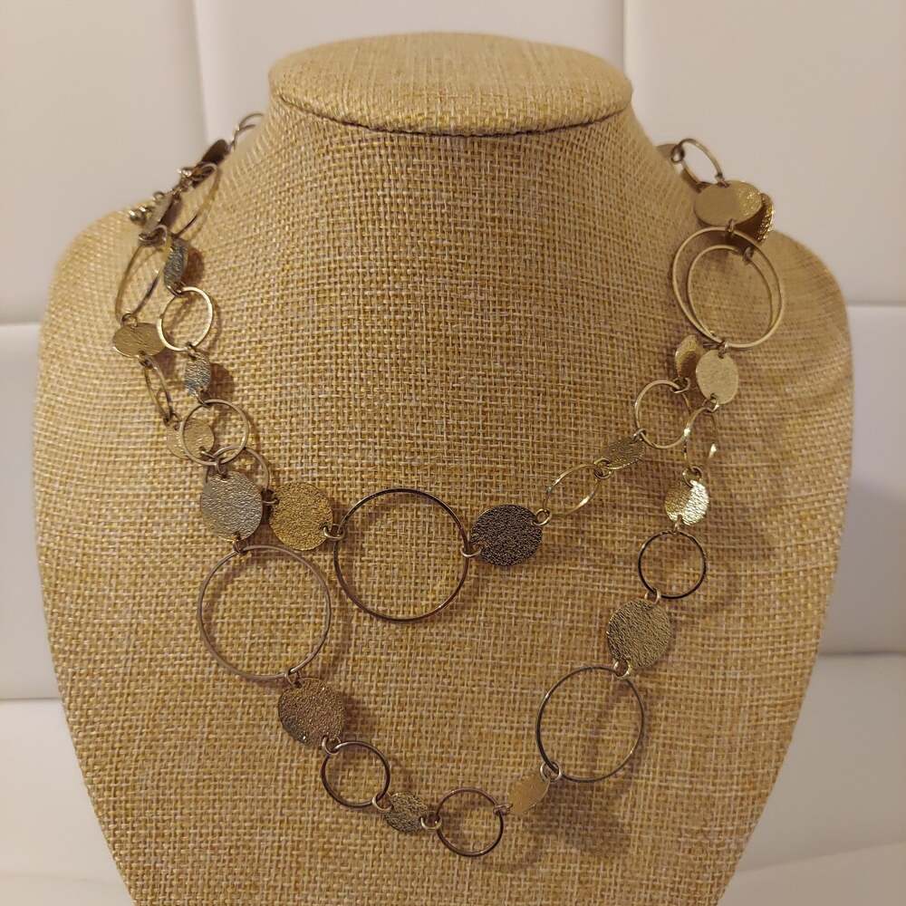 NY Gold Tone Hoops and Circles Layered 16" Necklace